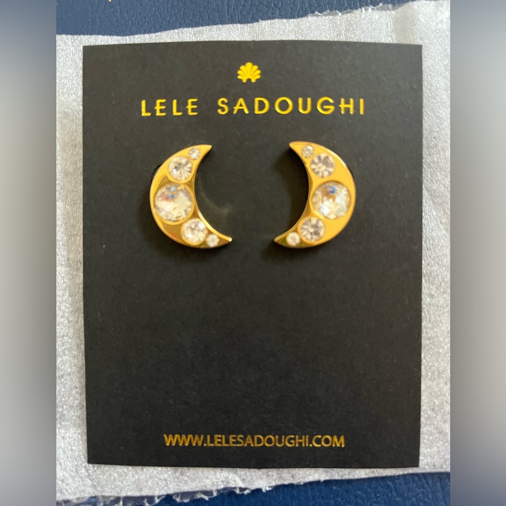 NWT Lele Sadoughi Crystal Moon Stud Earrings